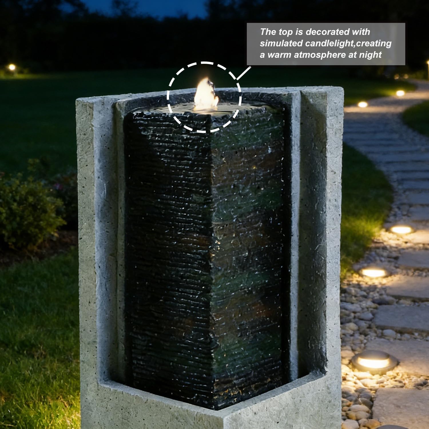 Outdoor Decorative Garden Fountain with LED Lights,35.43 Inch Featuring Modern-Style Water Feature Decoration