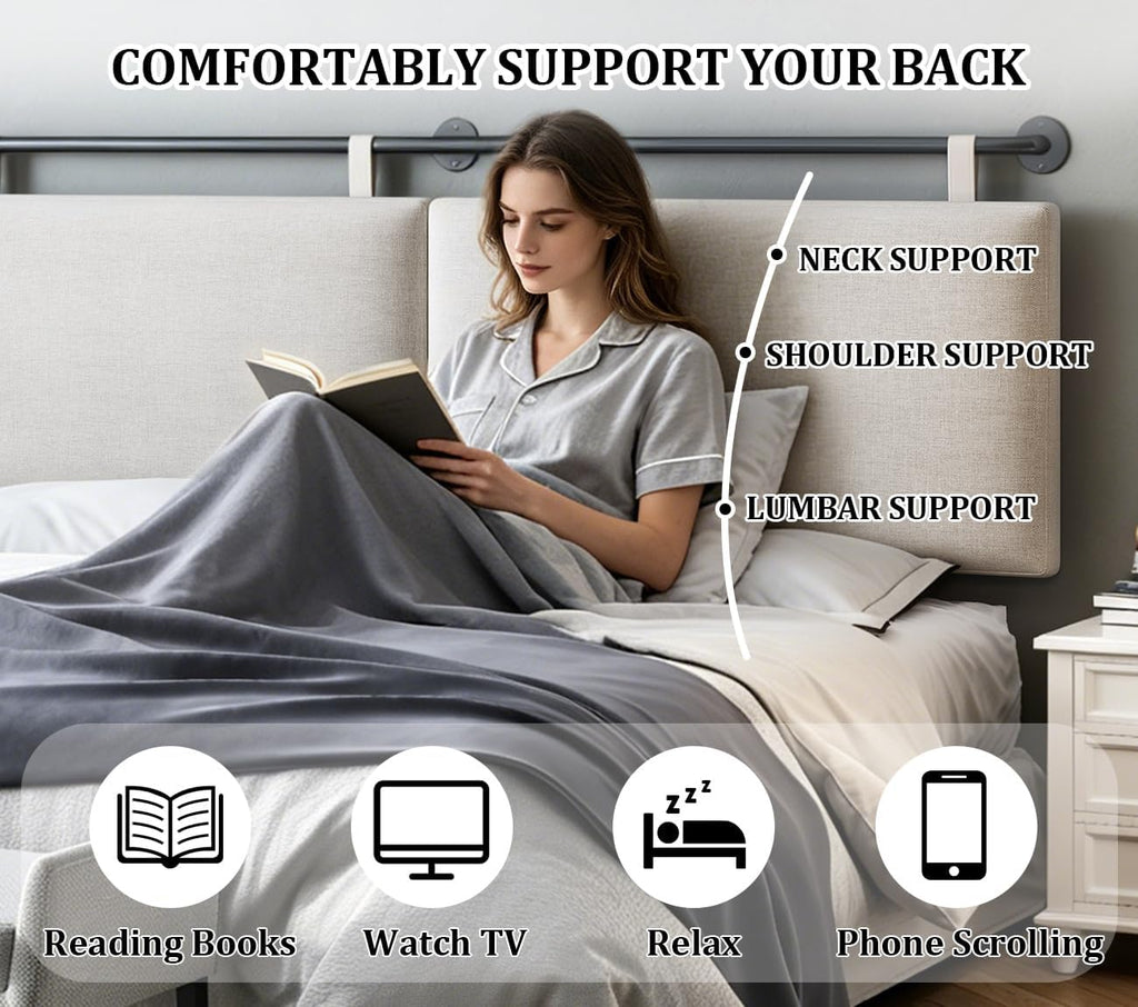 BSHOMGI King Headboard, Wall Mounted Headboards for Bed with Linen Upholstery Hanging Head Board for Bedroom Sturdy and Durable Solid Wood Thanksgiving Day, Christmas for Family(Beige, King)