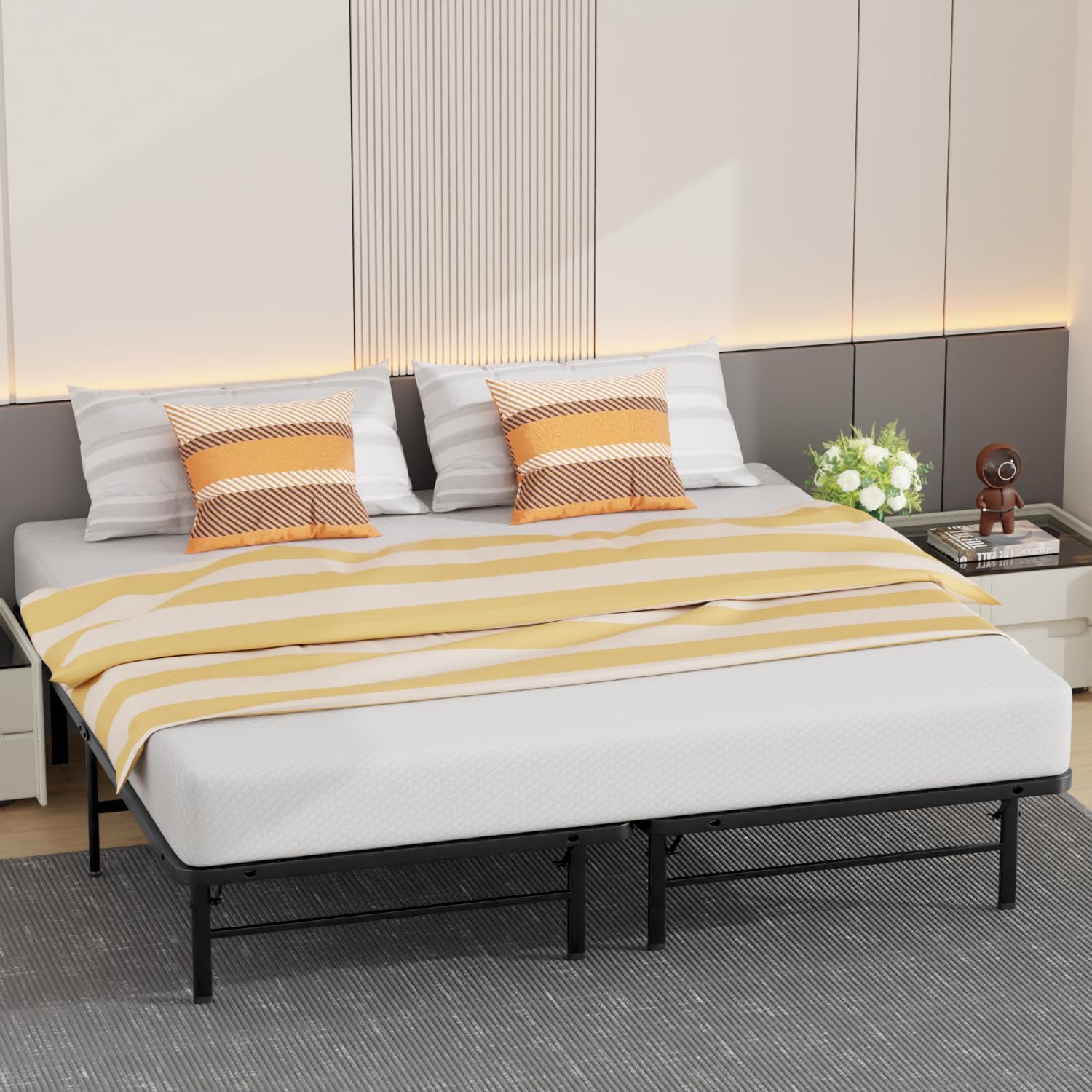 BestMassage | King Bed Frame | Metal | Heavy Duty Steel Slats with 12 Legs | Foldable | Sturdy, No Box Spring Needed | Easy to Assemble with Under-Bed Storage | Furniture for Home, Dorms