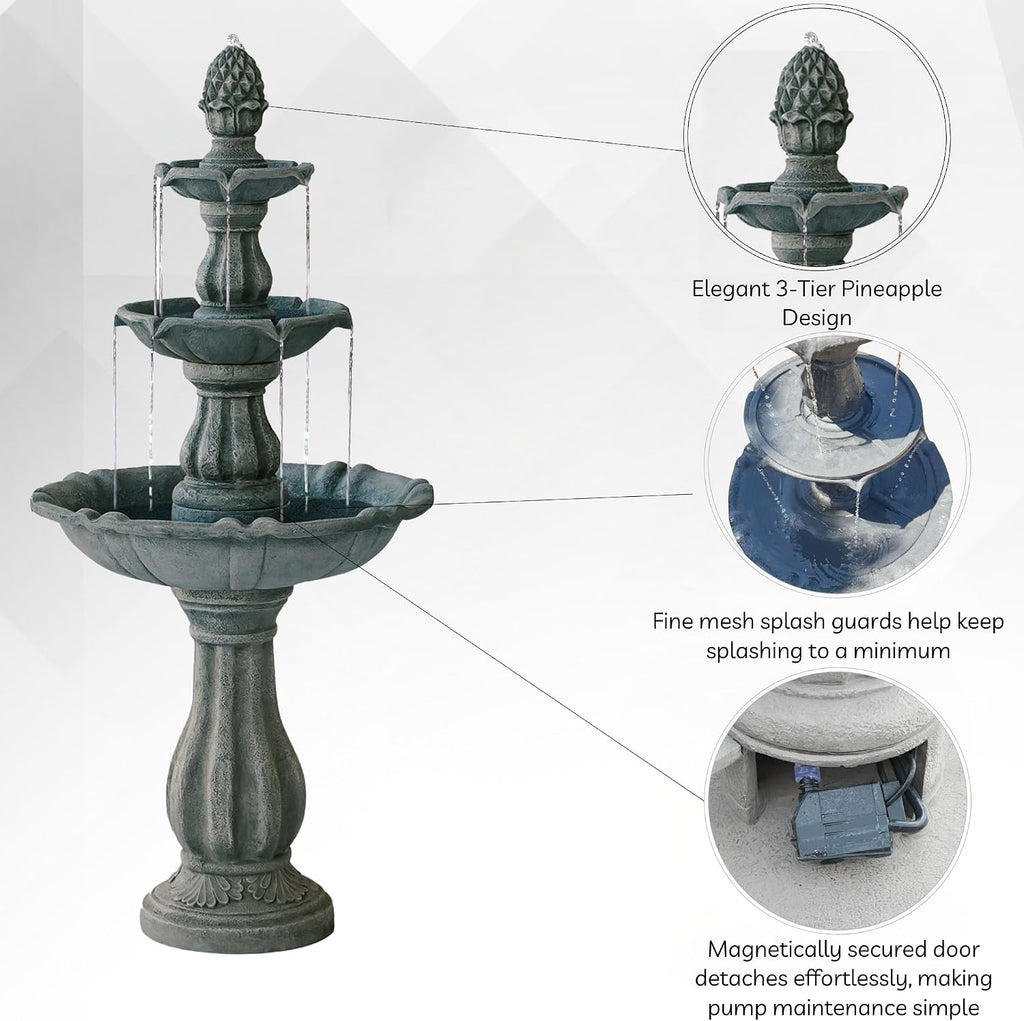 XBrand 51' 3-Tier Outdoor Waterfall Fountain, Weather-Resistant Resin Freestanding Water Feature with Pump, Gray