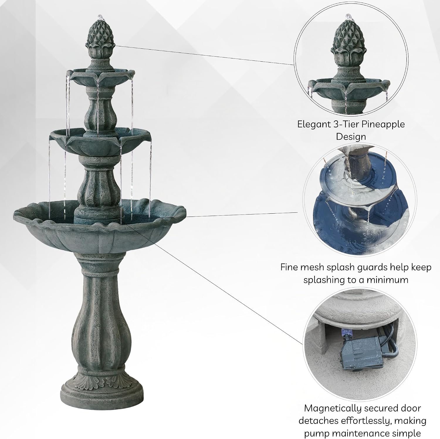 XBrand 51' 3-Tier Outdoor Waterfall Fountain, Weather-Resistant Resin Freestanding Water Feature with Pump, Gray