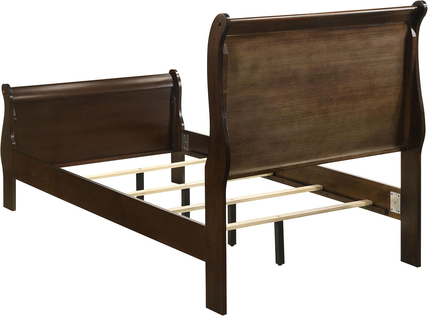 Coaster Home Furnishings Louis Philippe 4-piece Bedroom Set Twin Size Traditional Wooden Sleigh Bed Frame 47-Inch Panel Headboard Nightstand Dresser and Mirror Cappuccino Brown 202411T-S4