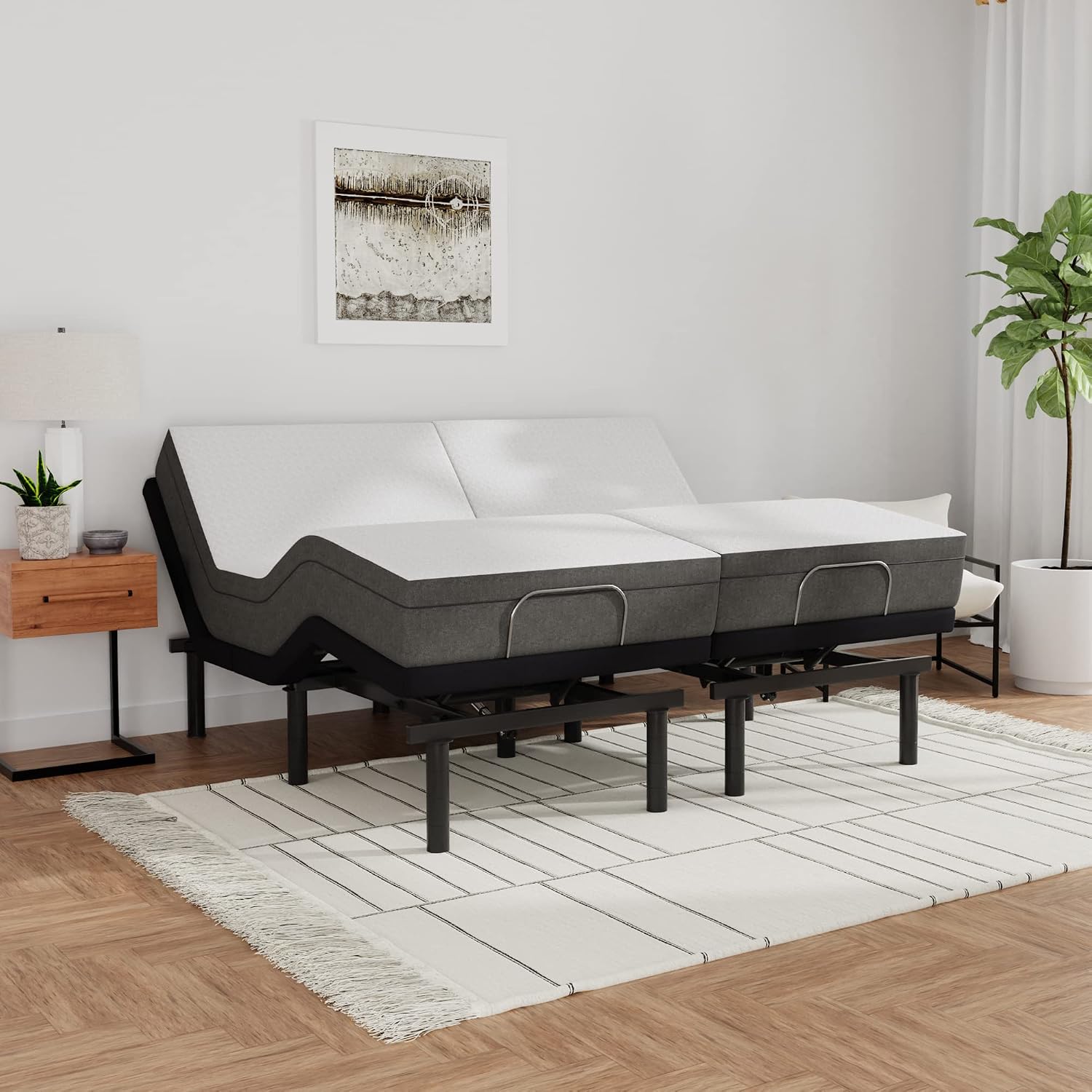Blissful Nights e3 Cal King Split Adjustable Bed Base Frame with 10' Medium Firm Gel Infused Memory Foam Mattress
