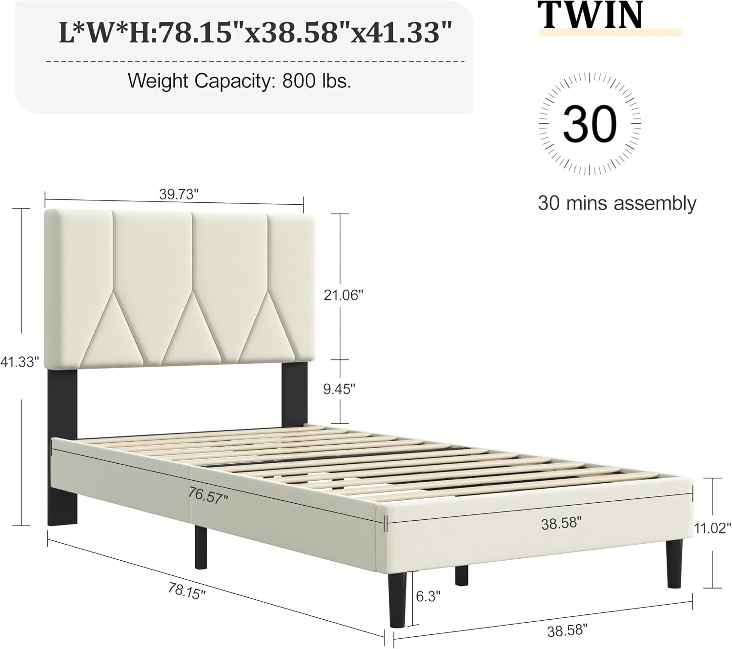 IOILORI Twin Size Bed Frame Platform with Velvet Upholstered Headboard, Sturdy Wooden Slats, No Spring Box, No Noise, Easy to Assemble, Bedframe with Strong Wooden Slats, Beige