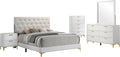 Coaster Home Furnishings Kendall 5-piece Modern Bedroom Set Queen Size Upholstered Tufted Bed Frame Velvet Upholstery Nightstand Dresser Mirror and Chest White 224401Q-S5
