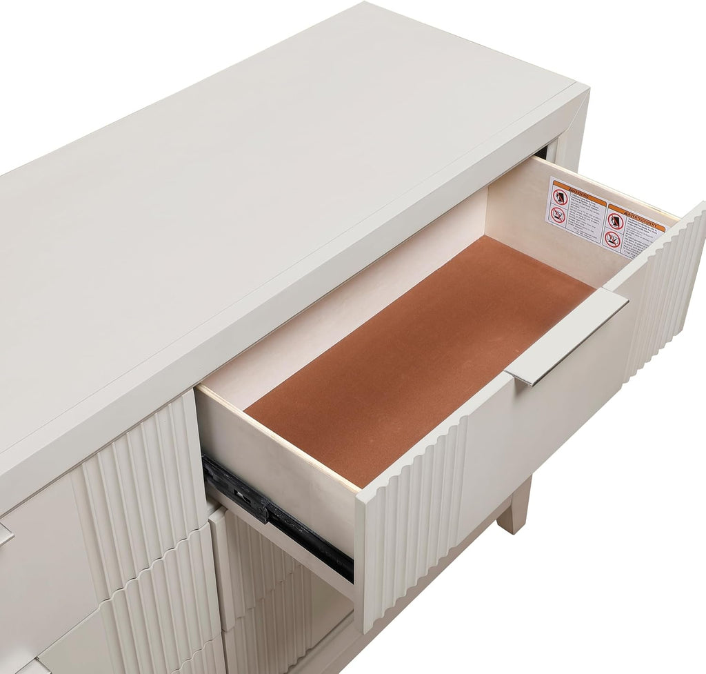 Modern Antique White Finish Bedroom Set 5 Piece California King Size Bed with LED Light Wooden Furniture