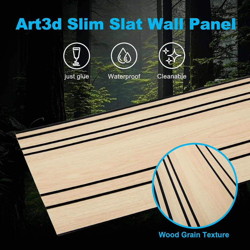 Art3d 4-Pack Glue-On Wall Panels, Wood Grain Texture Interior Wall Decor, 104'x12' Recycled Polystyrene Wainscoting Panels, Low Emission for Living Room Bedroom,Natural Oak