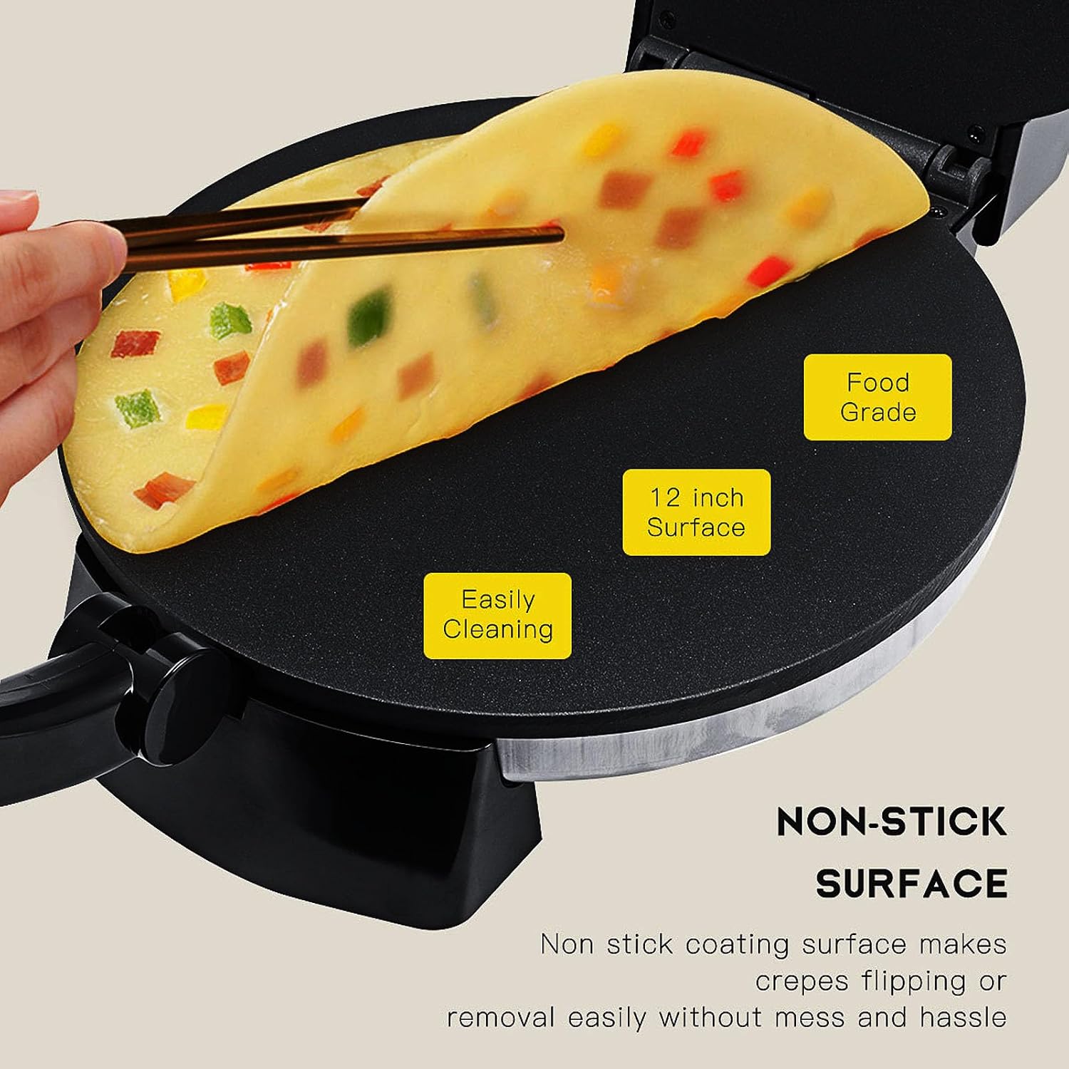 2100W Electric Roti Maker, 10-Inch Non-Stick Chapati & Tortilla Machine with Adjustable Temperature, Double-Sided Heating for Pizza, Pita, Quesadillas & Mor