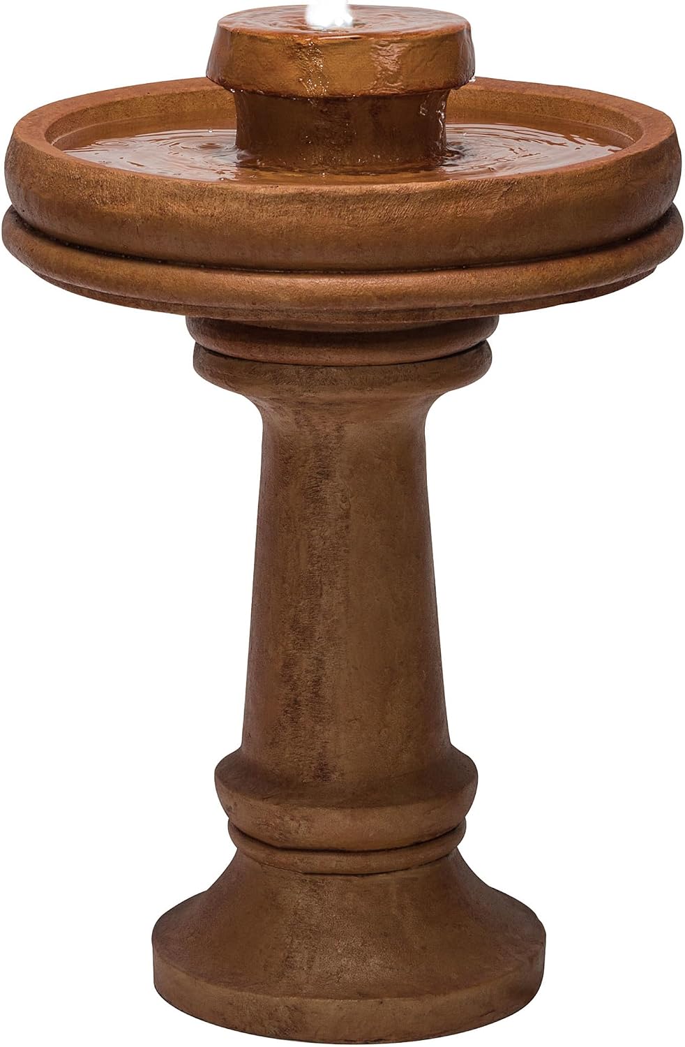Alpine Corporation TZL202 Outdoor Floor Vintage Pedestal Water Fountain with Bird Bath and LED Lights, 29', Brown