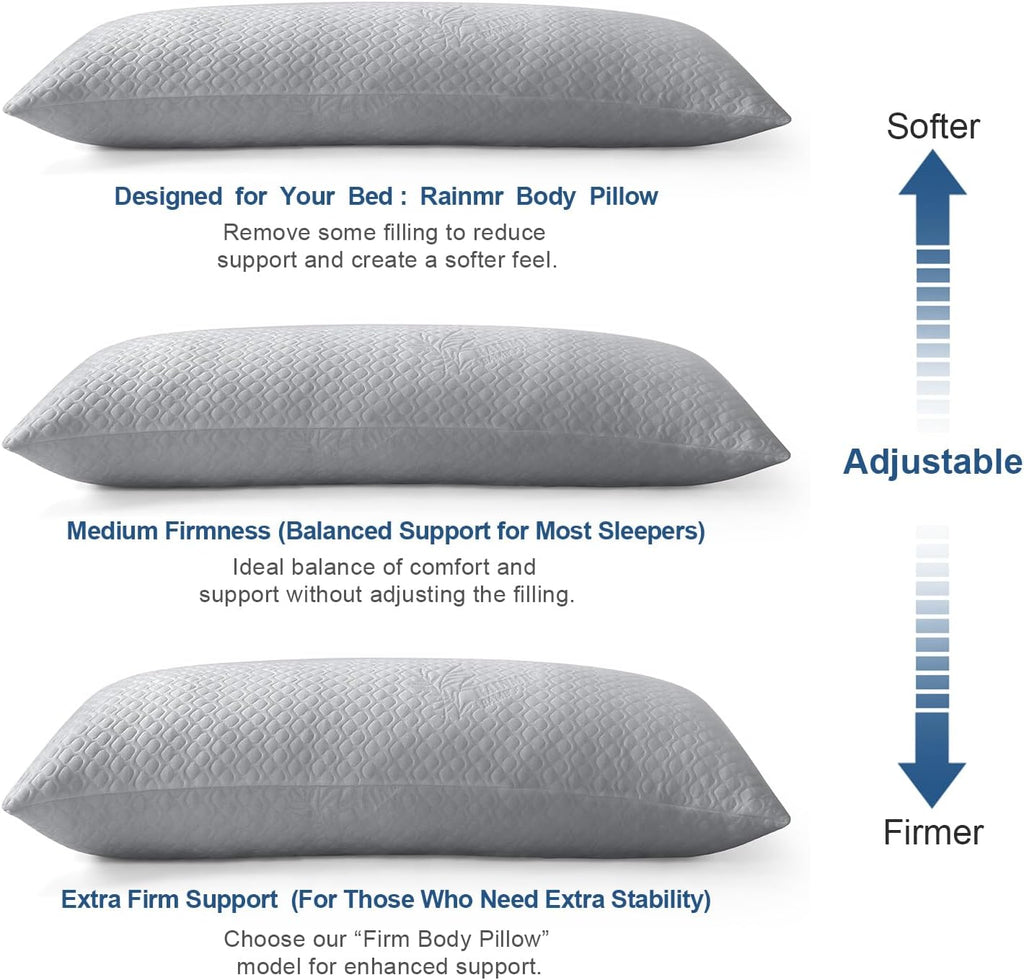 Rainmr Extra Long Body Pillow Memory Foam 180x50cm – Firm King Size Body Pillows for Adults – with Gray Cooling Cover 20 x 70 inches