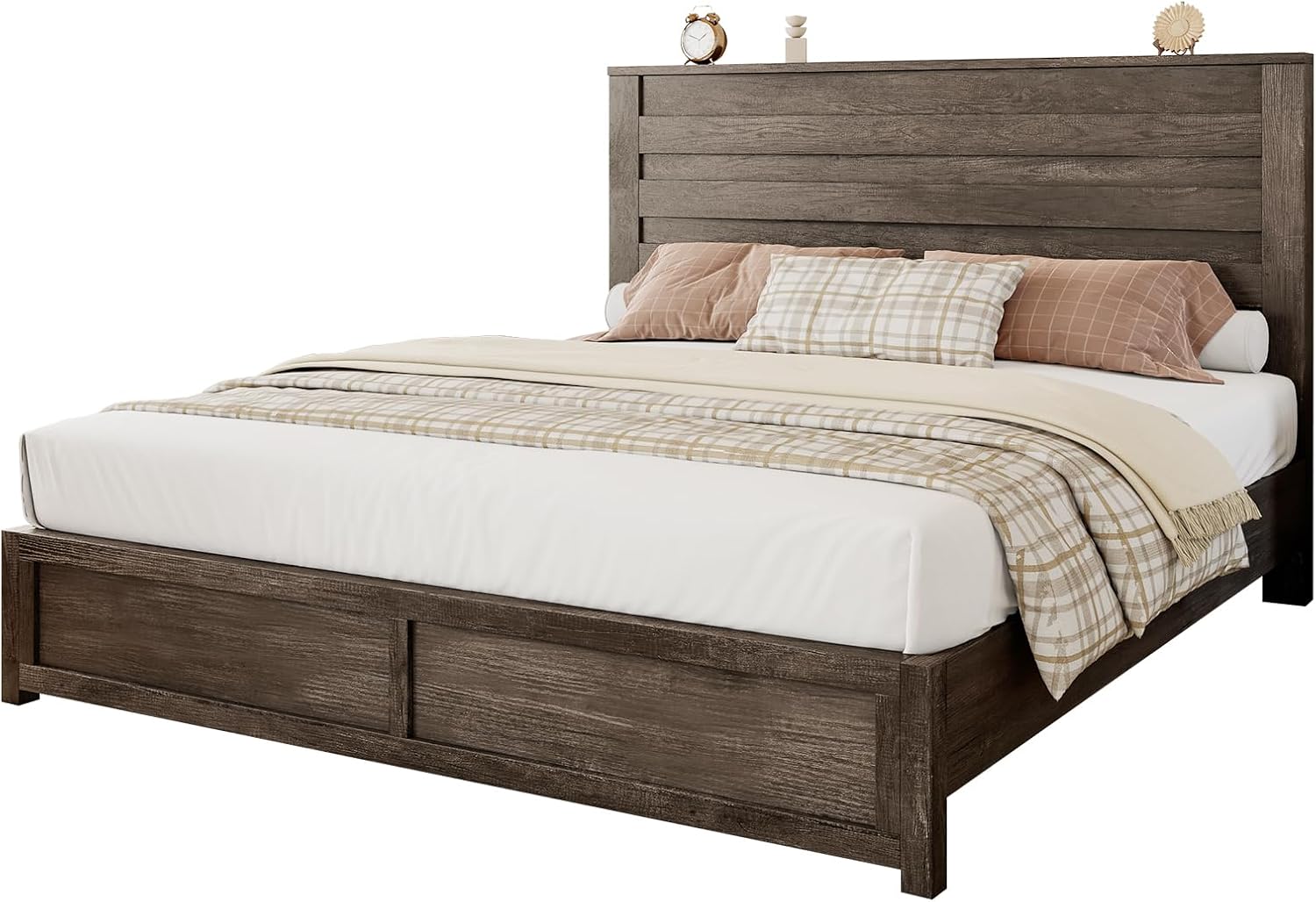 Albott Full Size Farmhouse Bed Frame with 49' Headboard, Platform Bed Frame with Wood Slats Support/No Box Spring Needed/Easy Assembly, Rustic Grey