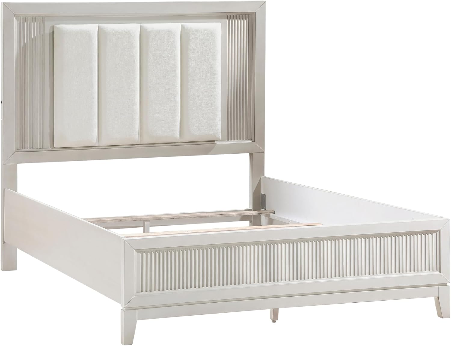 Modern Antique White Finish Bedroom Set 5 Piece California King Size Bed with LED Light Wooden Furniture