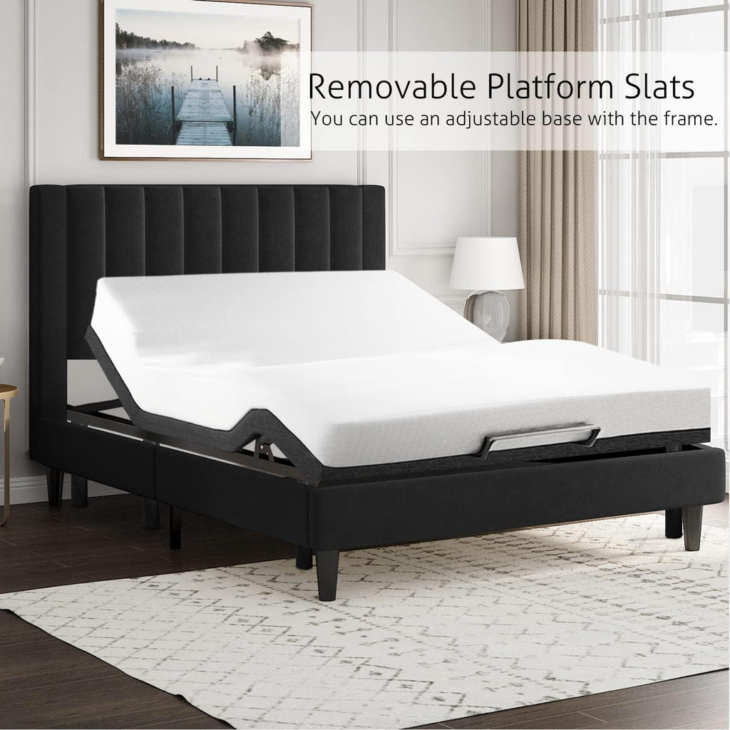 SHA CERLIN Queen Bed Frame/Velvet Upholstered Platform Bed Frame with Headboard/Strong Wood Slats Support/Mattress Foundation/No Box Spring Needed - Black