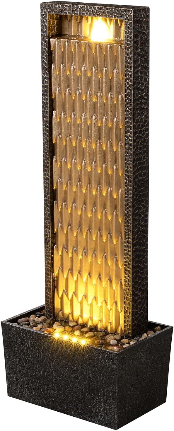 Kalona Outdoor Waterfall Fountain, Large Outdoor Water Fountain for Garden & Patio, 35.8' Tall Resin Waterfall Feature with LED Lights