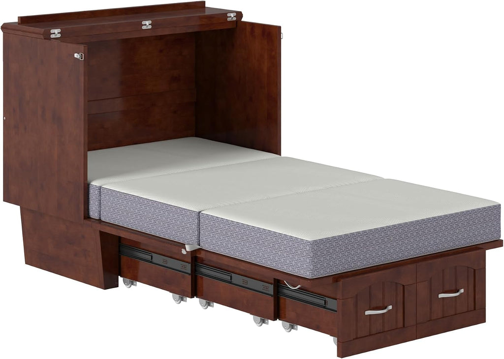 AFI, Nantucket Twin Murphy Bed Chest with Mattress, Storage Drawer, and Built-in USB Charger, Walnut
