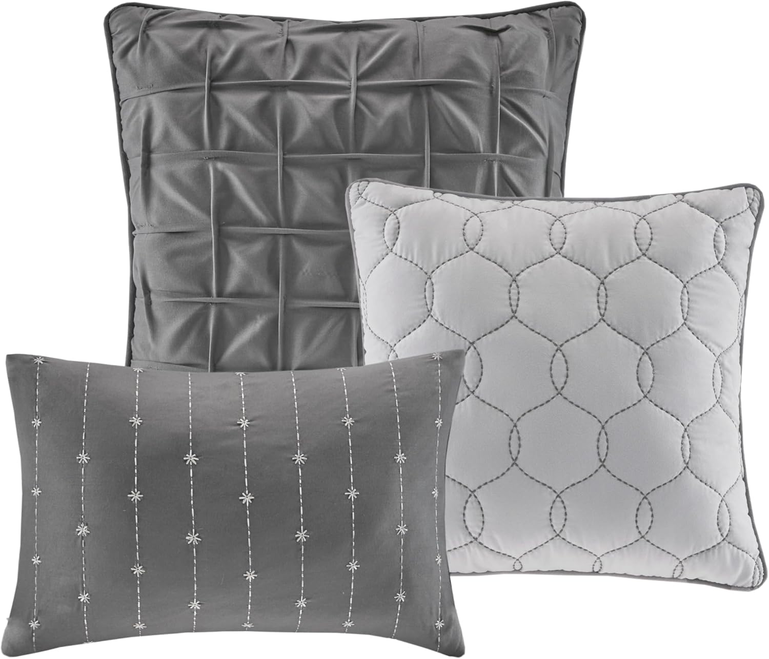 Madison Park Walter Comforter - Luxe Seersucker Print Design, All Season Down Alternative Bedding, Matching Shams, Bedskirt, Decorative Pillows, Grey King(104'x92') 7 Piece