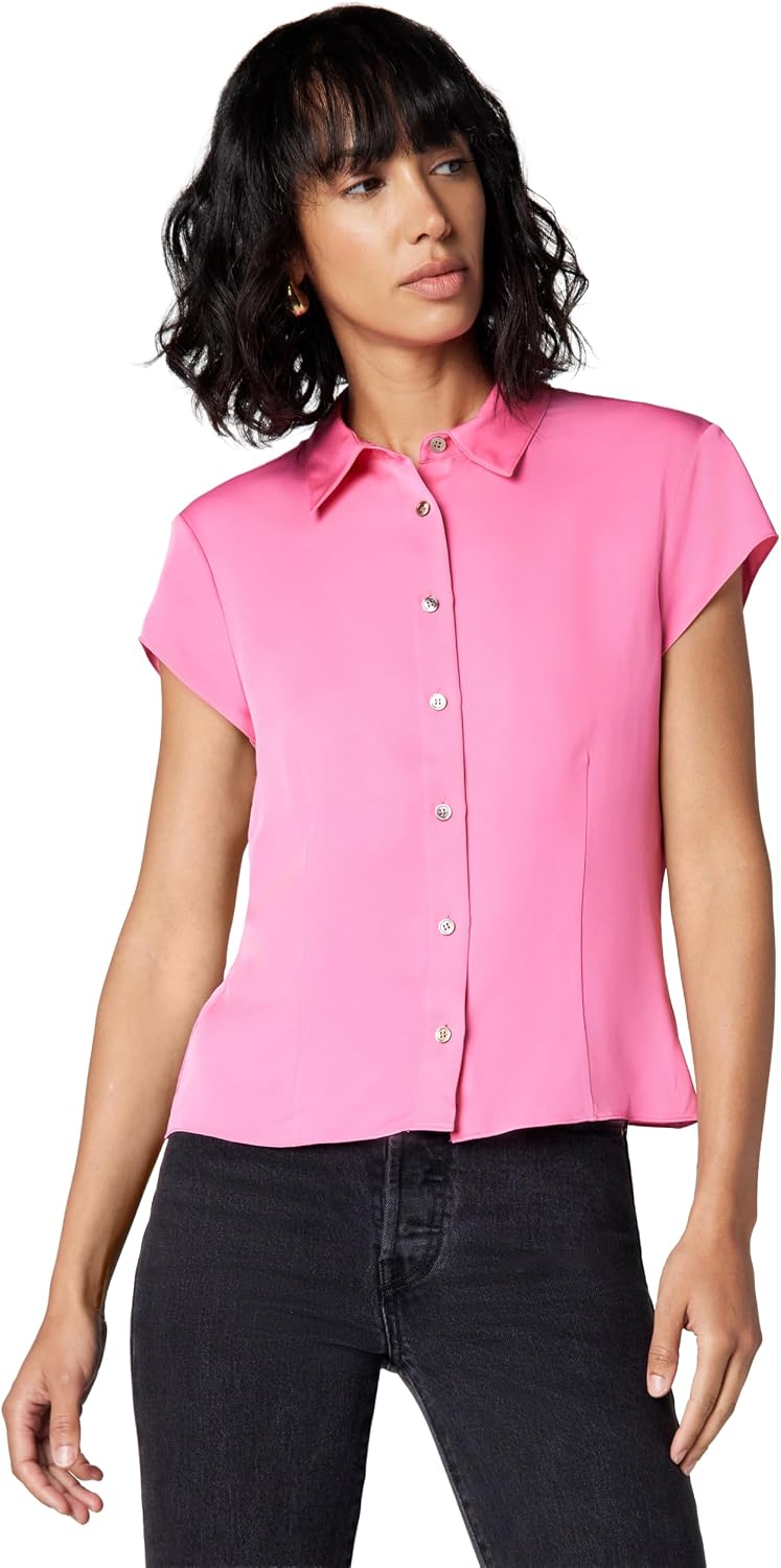 Theory Women's Cap SLV Blouse, Bright Pink, M