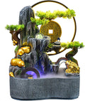 Tabletop Water Fountain, Indoor Bonsai Waterfall with LED Light, Resin Desk for Living Room, Office, Bedroom, Study(A)