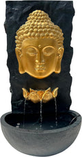 XBrand 30 in H Fiber Resin Wall Buddha Zen Outdoor Garden Water Fountain w/Warm LED Light, Gold