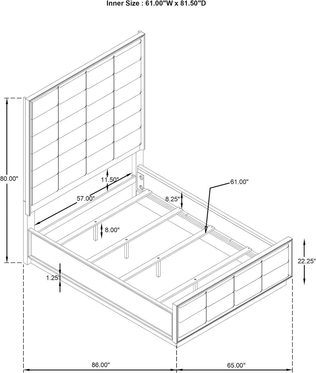 Coaster Home Furnishings Durango Transitional 5-Piece Bedroom Set Boucle Upholstered Queen Size Panel Bed Frame 77-inch Headboard Washed Oak 223271Q-S5