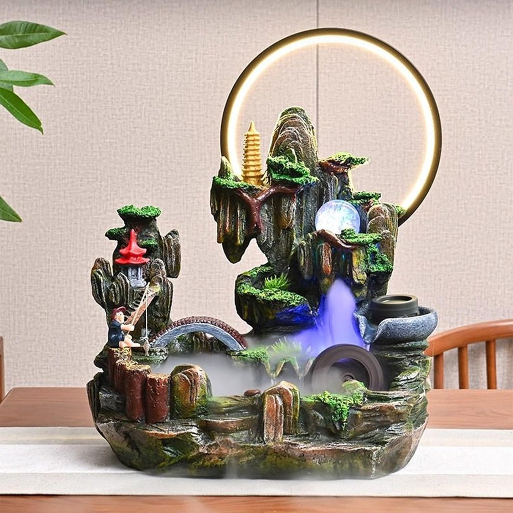 Table Fountain, Tabletop Water Fountain Indoor Décor, Cascading Waterfall with LED Lights, Quiet Pump Desktop, for Home and Office Indoor Spaces Decors