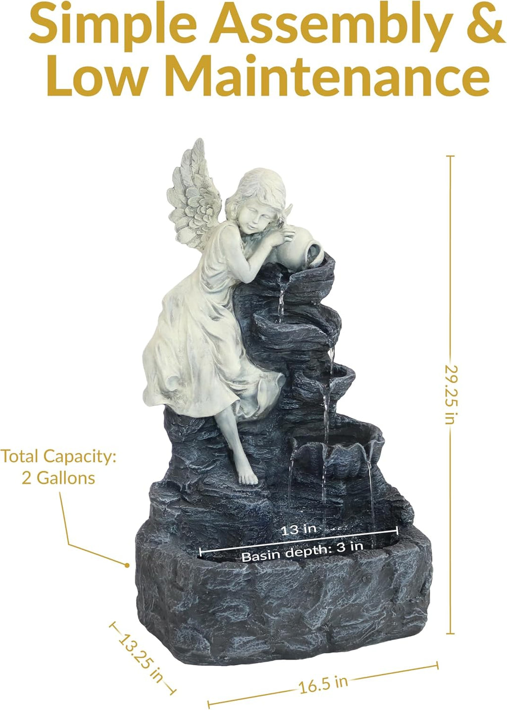 Sunnydaze Angel Falls 29-Inch Outdoor Solar Water Fountain - Outdoor Water Feature with LED Light for Garden, Patio, Yard or Balcony