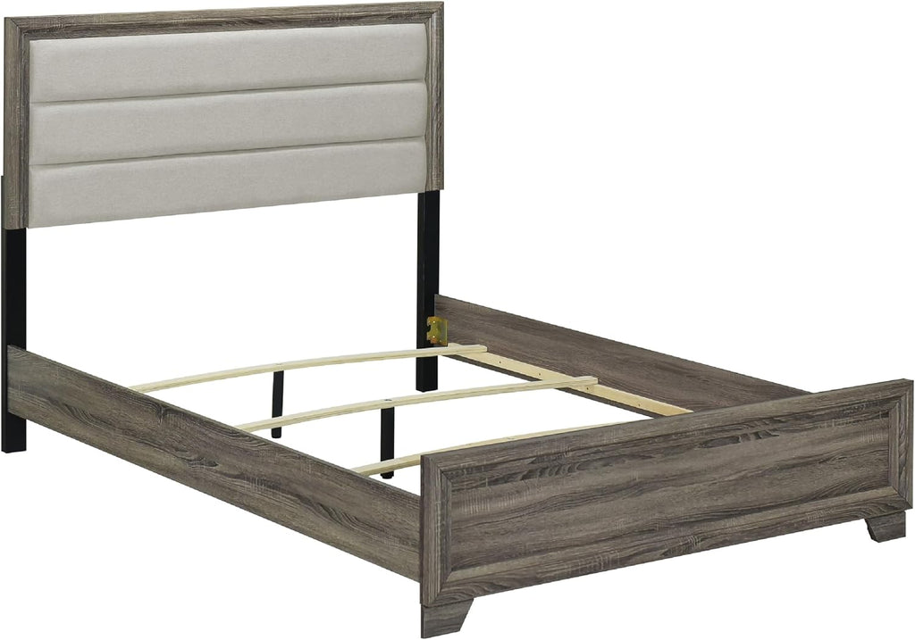 Benzara Reay 5 Piece Queen Bedroom Set with Dressers, Upholstered, Gray Brown