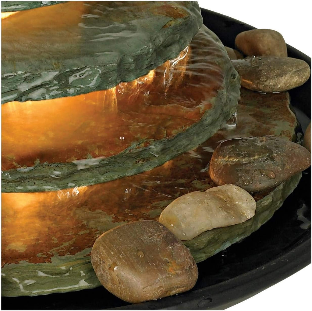 Pyramid 10' High Small Zen Modern Indoor Decor Slate Stone Tabletop Fountain with Light Waterfall Feng Shui Ball Rock Water Feature for Desk Relaxation Bedroom Living Room Countertop - John Timberland