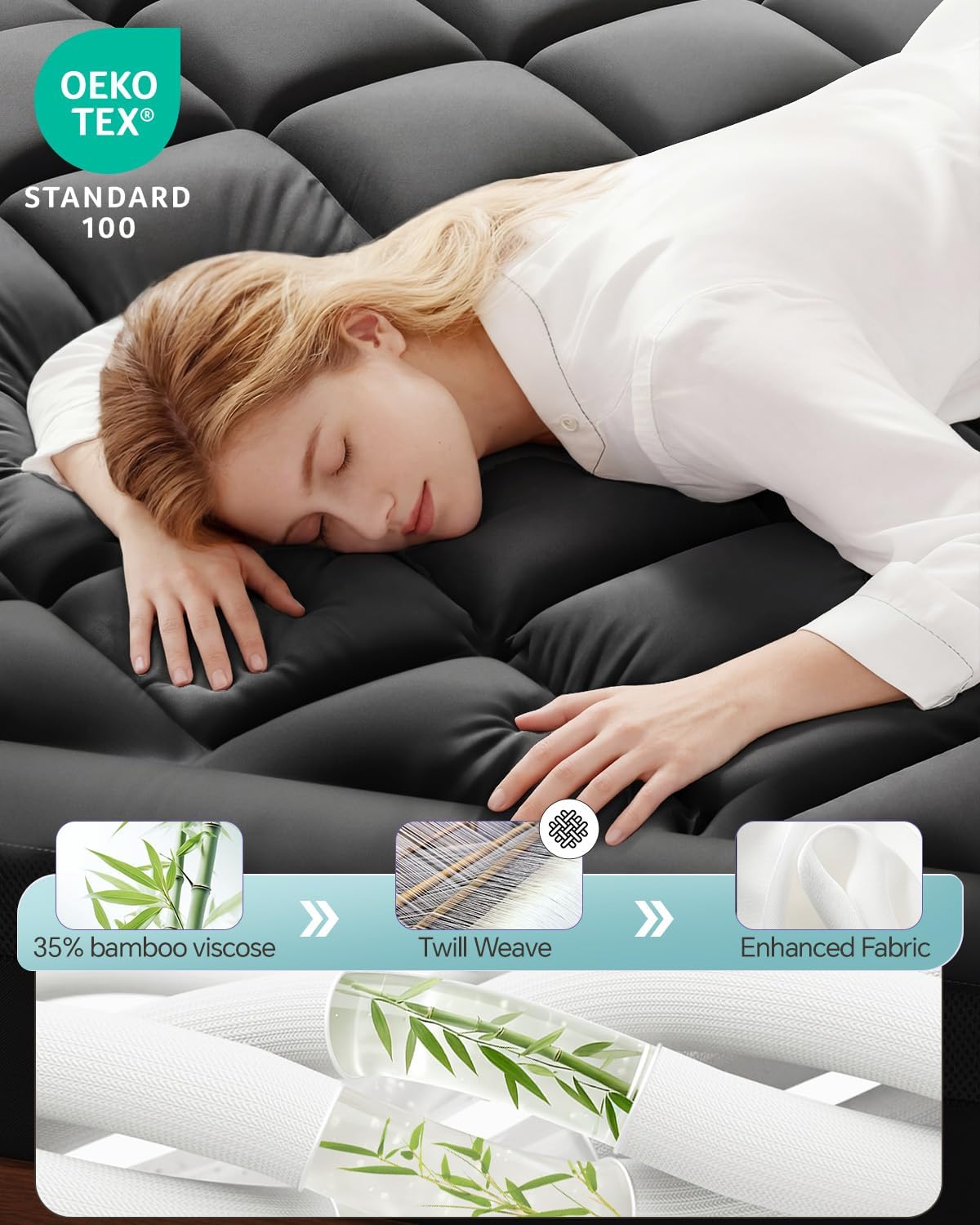 ChiXpace Dual Layer 4 Inch Memory Foam Mattress Topper Twin - 2 Inch Gel Memory Foam and 2 Inch Pillow Top Mattress Pad, 7-Zone Egg Crate Twin Size Mattress Topper (Black-White)