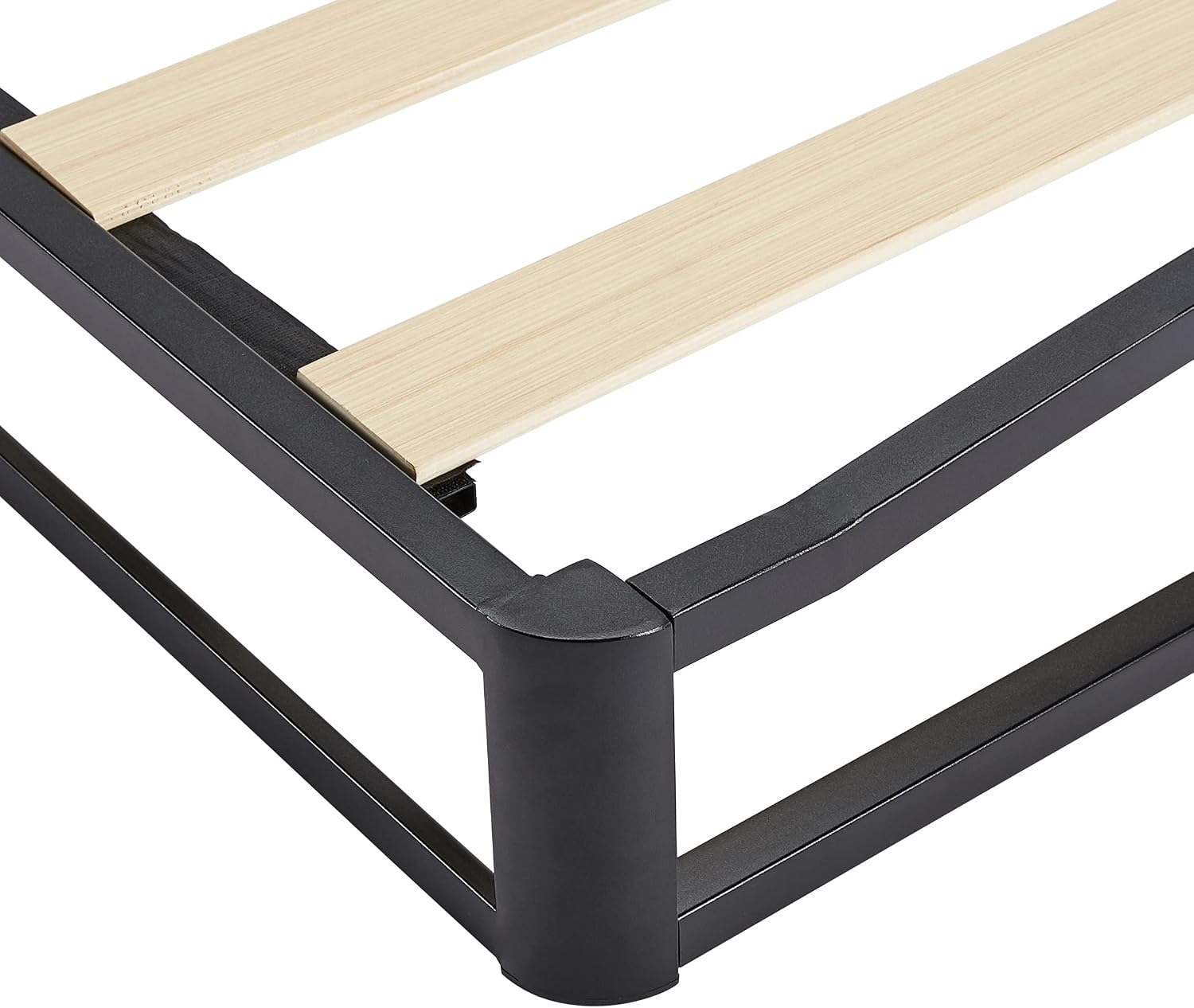 Amazon Basics Metal Platform Bed Frame with Wood Slat Support, Storage Space Underneath, 10 inches High, Queen, Black