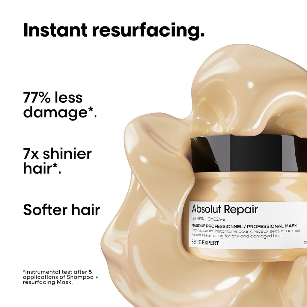 L'Oréal Professionnel Paris Absolut Repair Shampoo, Conditioner & Mask Hair Set - Protein Treatment For Dry & Damaged Hair, Repairs Damage & Provides Shine