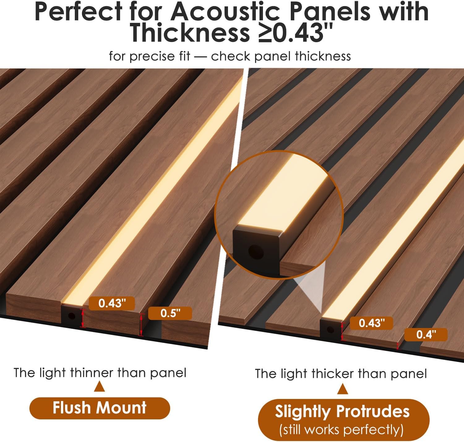 LED Recessed Lighting Kit Self-Adhesive LED Strip Lights for Interior Wood Slat Wall. Dimmable 3000K Wall Panel Lamps with Touch Control for Stairs & Home Decor(Black)