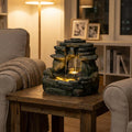 Bumilgar 15.55' Tabletop Rock Water Fountain – Cascading Stacked Stone Waterfall Fountain with LED Light, Zen Indoor Tabletop Fountain for Desk, Side Table, Home Office, Meditation Décor