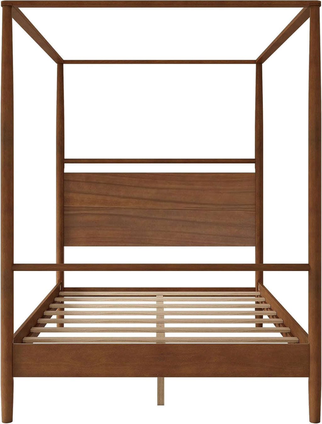 Full Size Canopy Bed Frame with Headboard, Four-Poster Wood Platform Bed, No Box Spring Needed (Full)