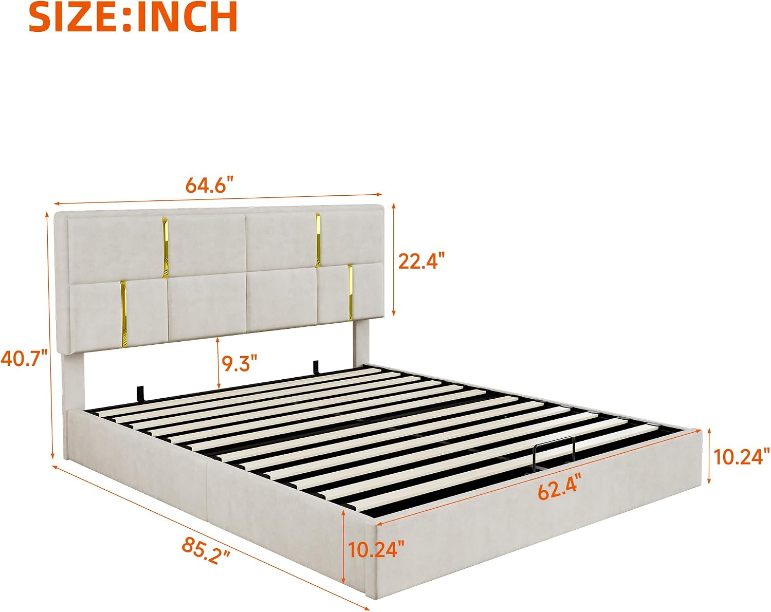 JIVOIT Elegant Design 2-Pieces Bedroom Sets, Queen Size Upholstered Platform Bed with Hydraulic Storage System, Upholstered Storage Ottoman with Metal Legs, Space Saving Design (Beige,Sets,5)