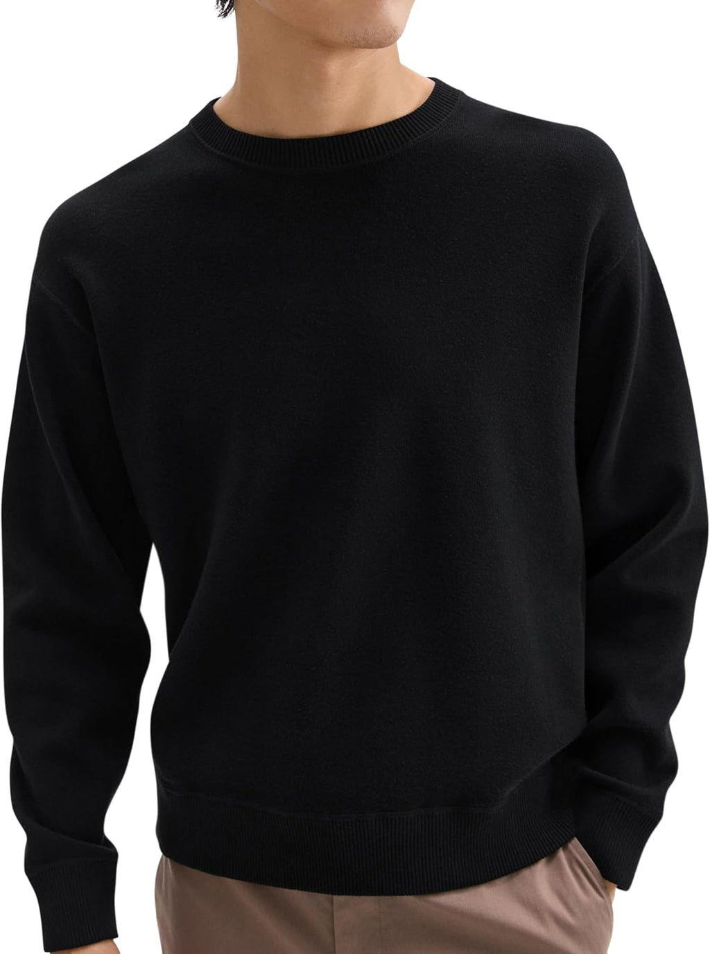 Theory Mens Relax Crewneck Long Sleeve in Light Bilen Black Small