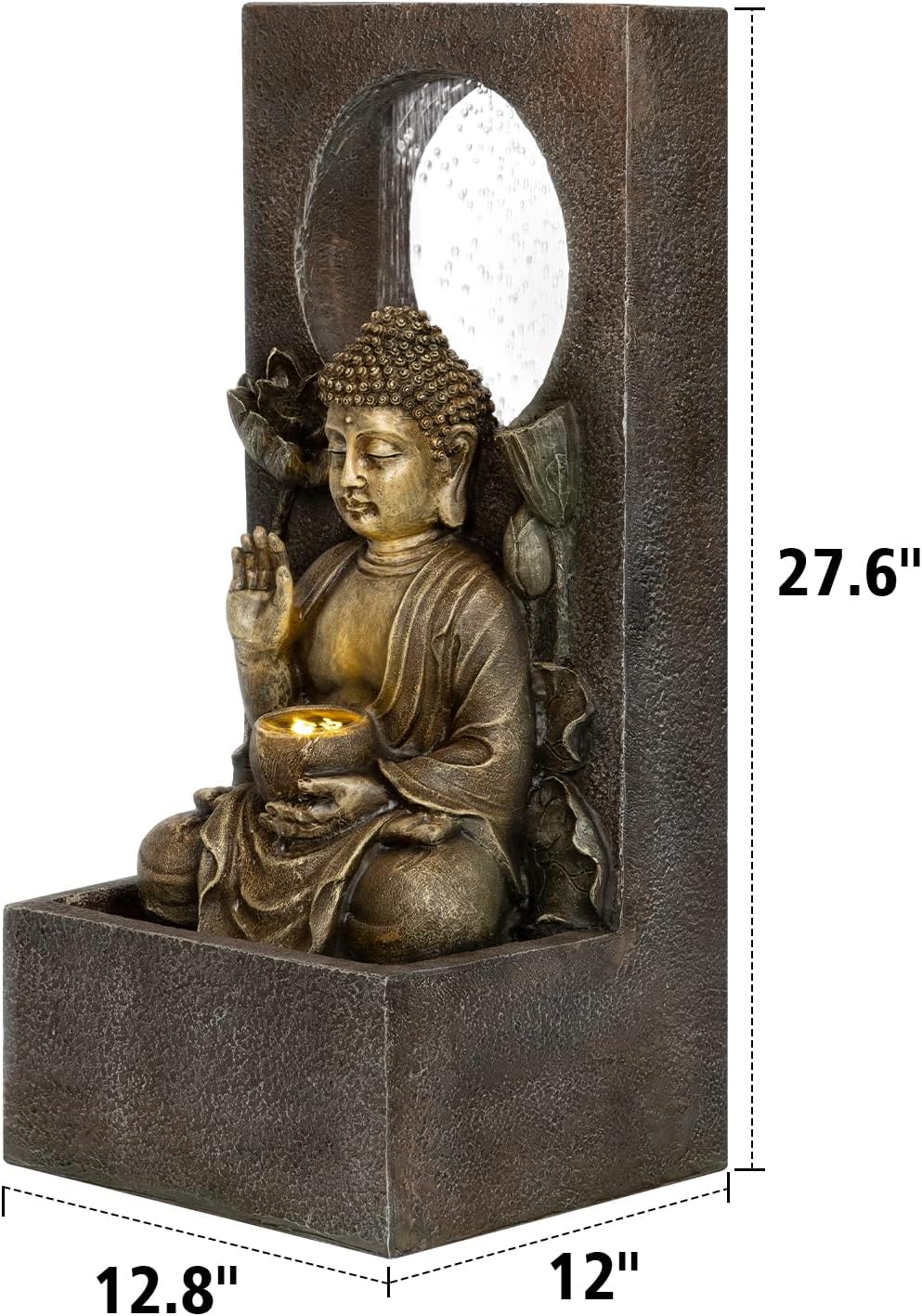 Ferrisland Buddha Waterfall Fountain Outdoor, Freestanding Relaxing Water Fountain, Asian Zen Fengshui Patio Garden Backyard Decking Home Decor, Gift Ideas (Gold, 27.6' H)