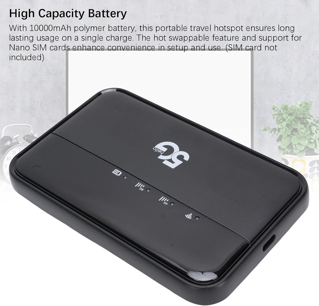 5G Mobile Hotspot, WiFi 6 Portable Router 2.77Gbps Internet with 10000mAh Battery and Nano SIM Card Slot, for Travel and Business