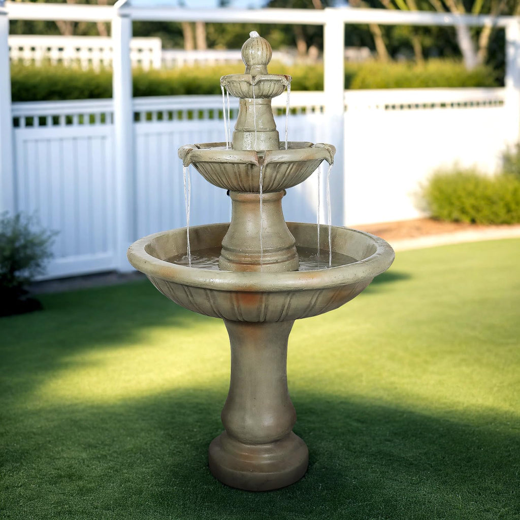 SunJet 51.5' High 3-Tiers Modern Concrete Outdoor Water Fountain - Round Large Outdoor Fountains and Waterfalls for Garden, Patio, Yard, and Deck Decor, Featuring Natural Stone Look