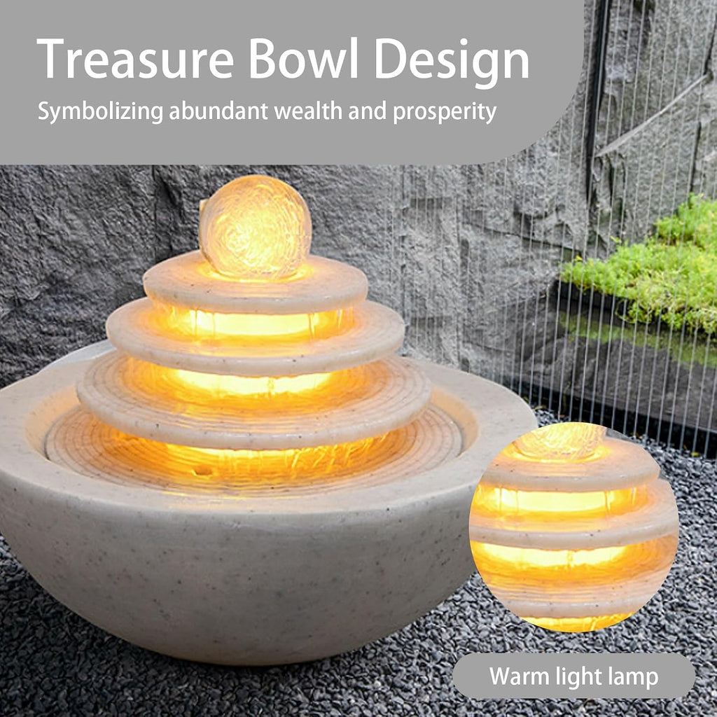 Tabletop Fountain, Indoor Waterfall with LED Lights, Relaxing Polyresin Desktop, Office Living Room Bedroom Decor(White)