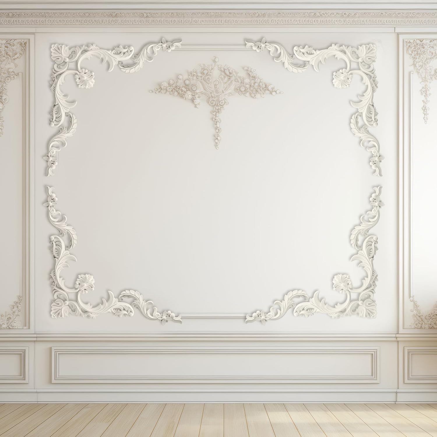 Colingmill 4 Pcs Ceiling Molding Kit Corners Murals Trim French Style Accent Wall Decor for Interior Medallion Ceiling with Flowers Pattern Decorative Panels for Wall (19.7 x 19.7 in,Classic)