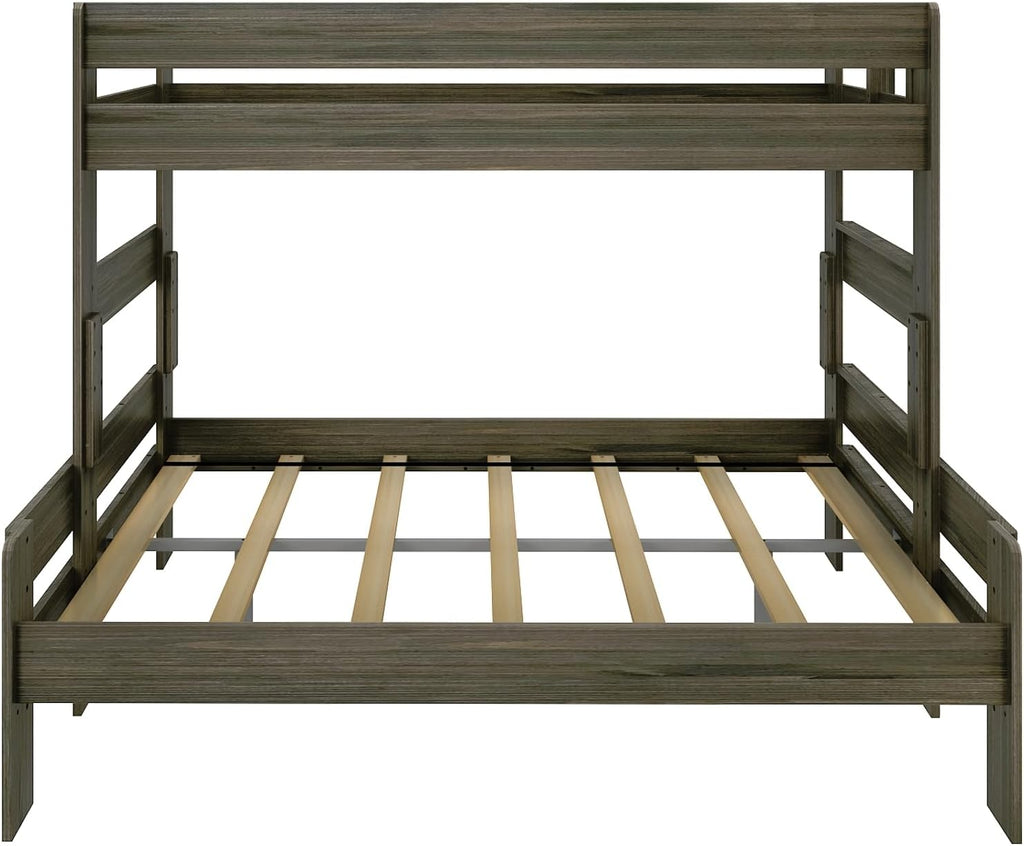 Max & Lily Bunk Bed, Twin XL-Over-Queen Bed Frame For Kids, Solid Wood Bunk Bed for Kids, No Box Spring Needed, Barnwood Brown