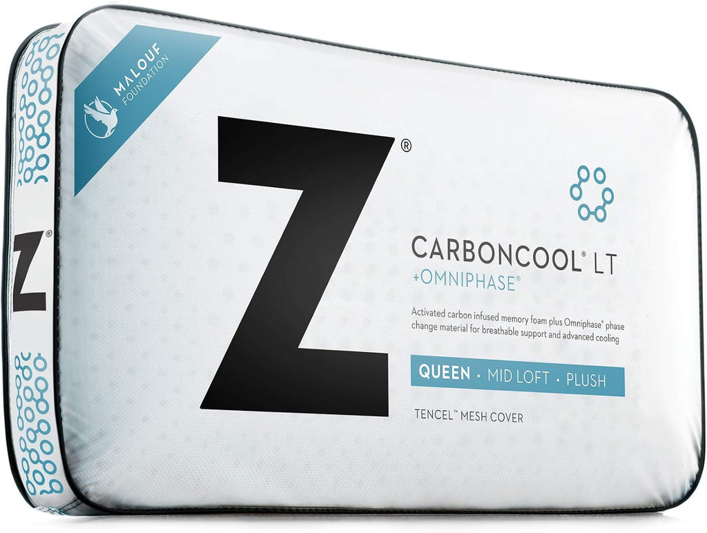 Z CARBONCOOL LT Plus OMNIPHASE Phase Change Material Memory Foam Pillow - Continual Temperature Regulation with Cool Surface - Mid-Loft - Queen
