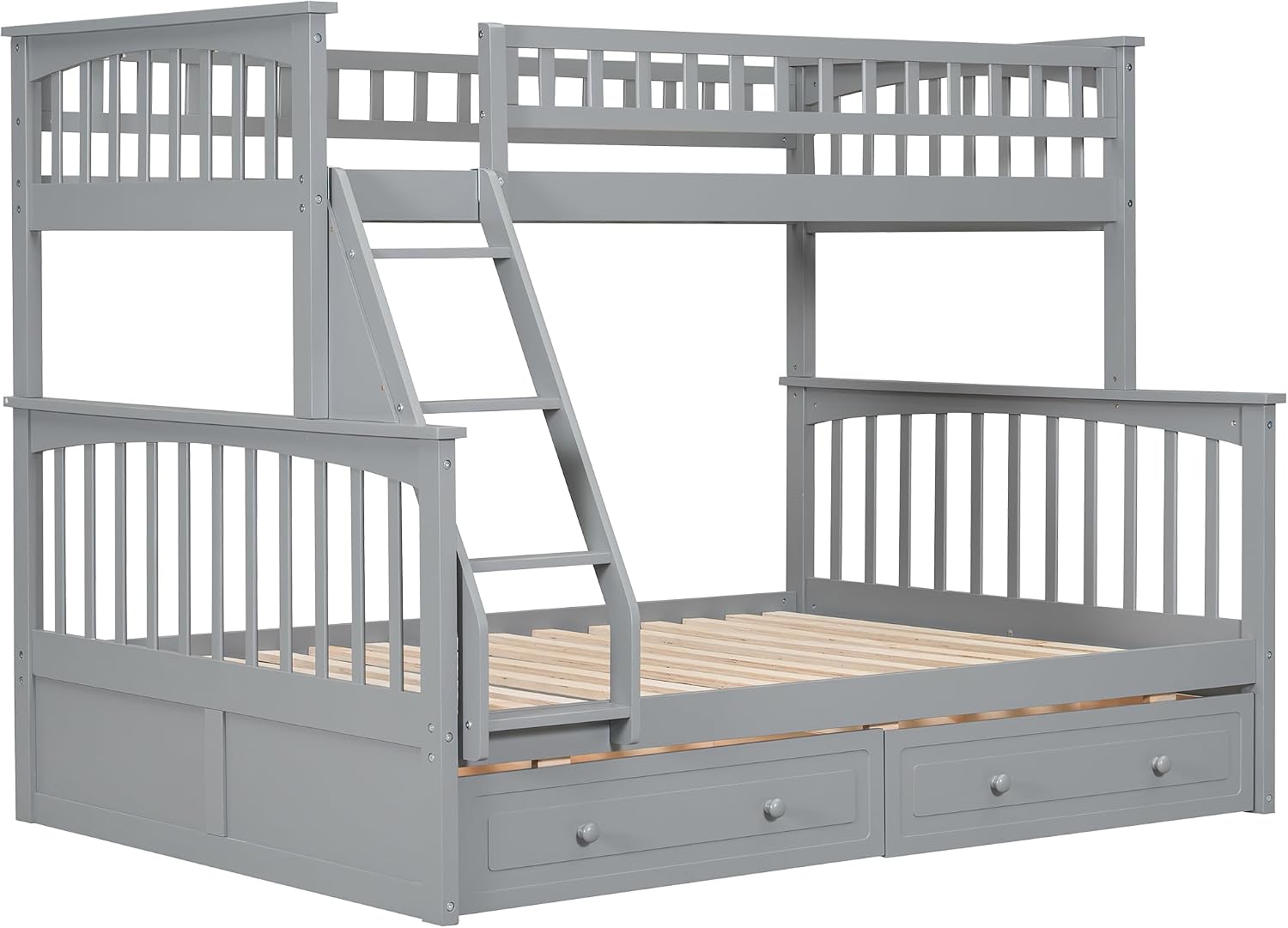 Harper & Bright Designs Convertible Wood Twin Over Full Bunk Bed with 2 Storage Drawers and Ladder - Can Be Divided Into Two Daybeds, Grey