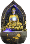 Indoor Tabletop Fountains Tabletop Water Fountain-Sitting Buddha Statue with Crystal Ball - Indoor Meditating Buddha Water Fountain Living Room Office Lucky Decor Decoration Meditation Fountain