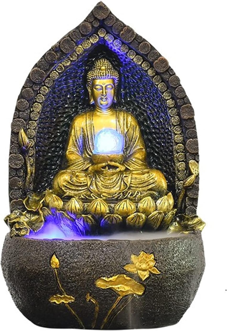 Indoor Tabletop Fountains Tabletop Water Fountain-Sitting Buddha Statue with Crystal Ball - Indoor Meditating Buddha Water Fountain Living Room Office Lucky Decor Decoration Meditation Fountain