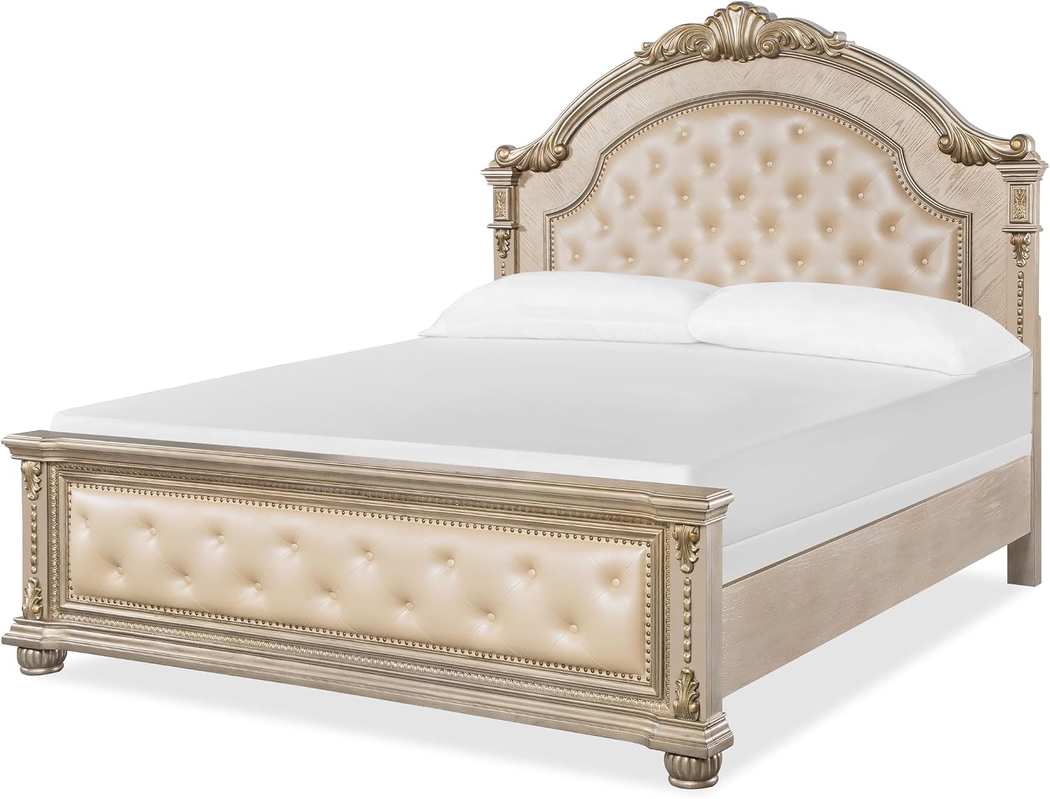 First of a Kind Evelyn Traditional 5 Piece Queen Bedroom Set with Upholstered Tufted Headboard Elegant European Inspired Design Coordinated Furniture Collection