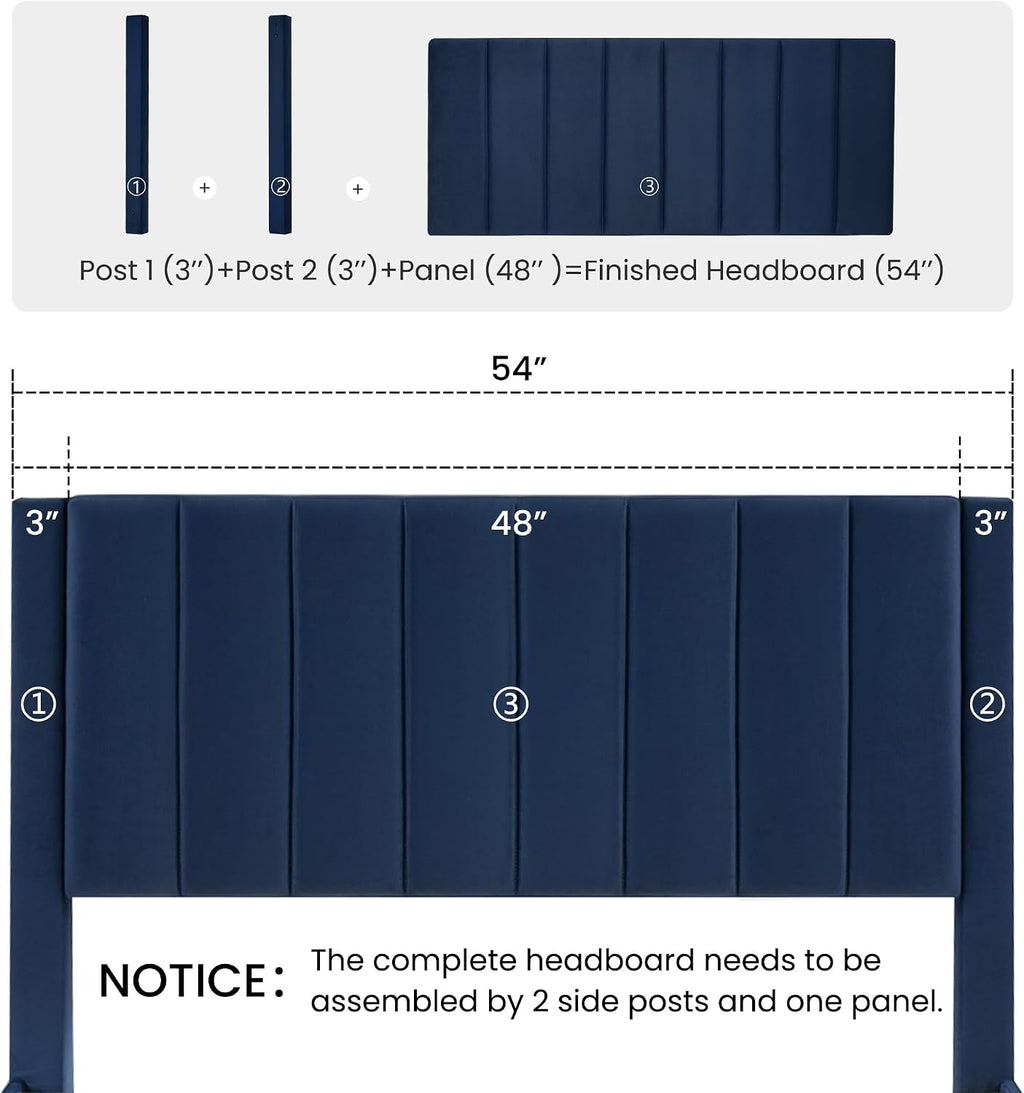 SHA CERLIN Queen Bed Frame/Velvet Upholstered Platform Bed Frame with Headboard/Strong Wood Slats Support/Mattress Foundation/No Box Spring Needed - Dark Blue