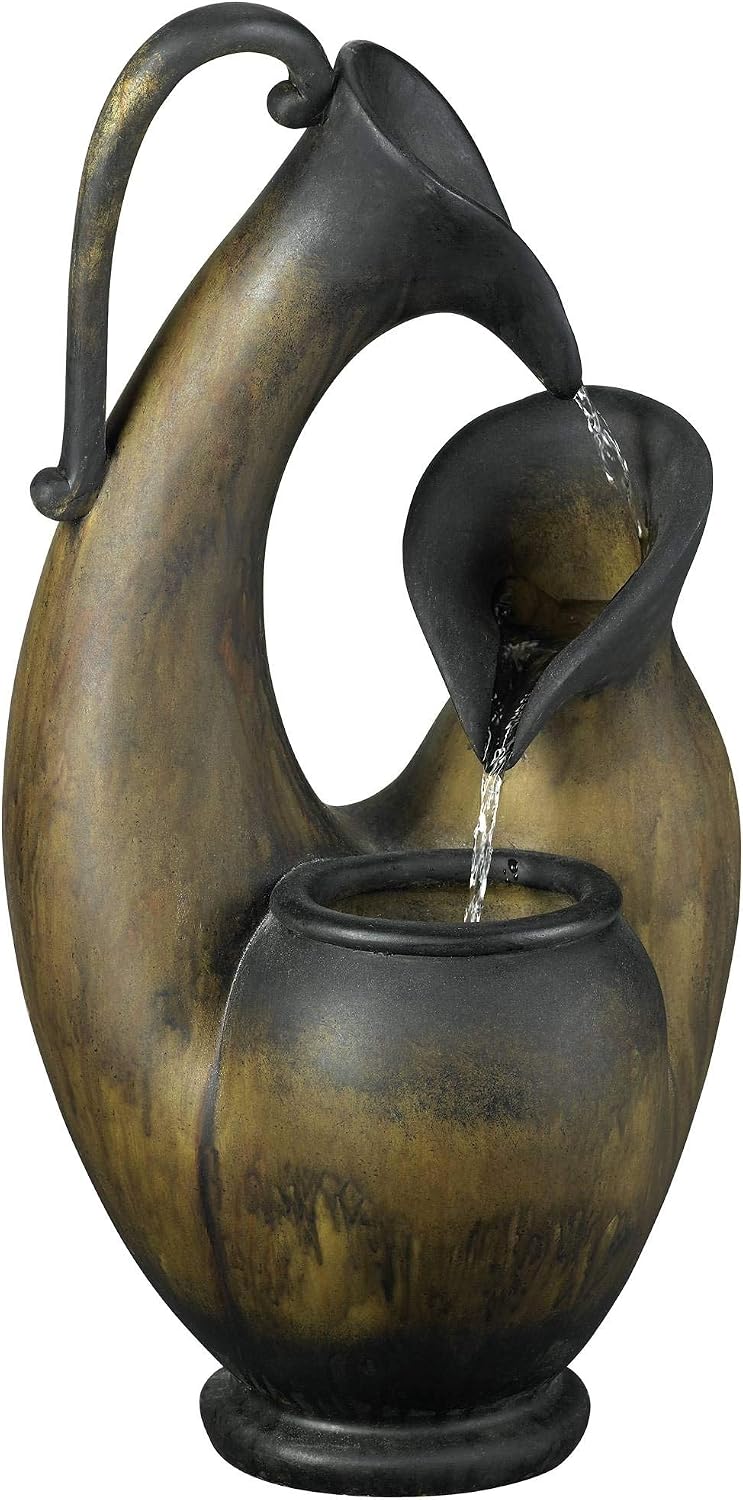 Weathered Jug 24' High Small Rustic Outdoor Decor Faux Stone Tabletop Fountain Tiered Waterfall Cascading Water Feature for Outside Garden Patio Yard Backyard Porch Deck Relaxation - John Timberland