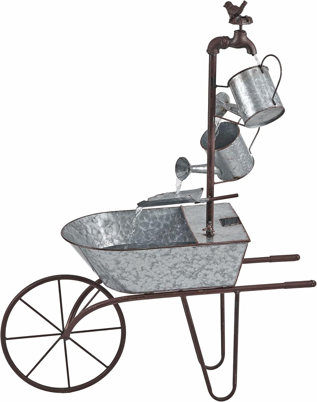 Alpine Corporation MCC574 Outdoor Floor Galvanized Shovel Pitcher Bucket Fountain, 41' Vintage Garden Water Feature, Patio & Backyard Décor, Gray